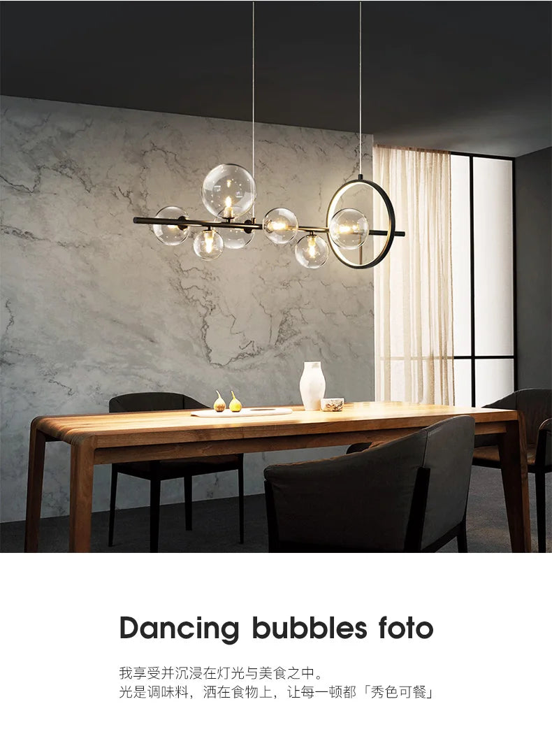 Modern LED Ceiling Chandelier for Dining Room lamps Living Room Ring Hanging Lights Glass Bubble  Indoor Home Light Fixtures