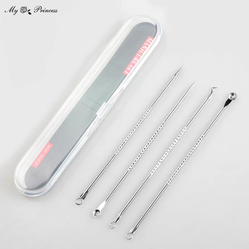 Rose Gold 4pcs/set Blackhead Comedone Acne Pimple Belmish Extractor Vacuum Blackhead Remover Tool Spoon for Face Skin Care Tool