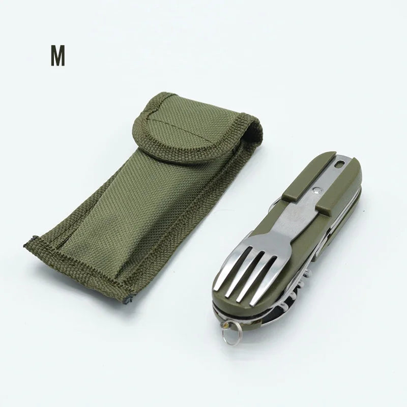 Fork and Spoon Camping Supplies Portable Dinner Set Stainless Steel Outdoor Tableware Folding Knife Equipment Cookware Hiking