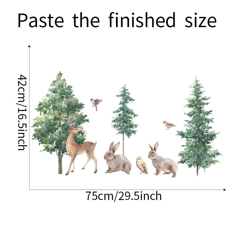 Cartoon Forest Deer Bunny Bird Wall Stickers for Kids Room Bedroom Wall Decor Home Decoration Vinyl Nordic Animals Trees Decals