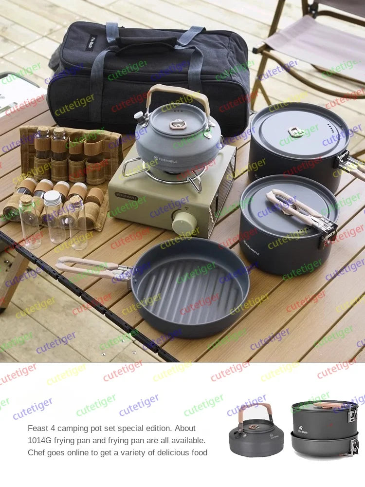 Outdoor set of pots, high-end outdoor camping and picnic equipment, complete set of water kettles, hot pot cookware, tablewa