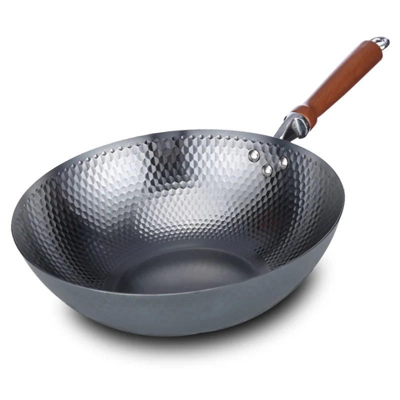 32cm Hand-forged Iron Wok household cooking pot uncoated Cookware Non-stick Thickened Iron Wok High-end Frying Pan