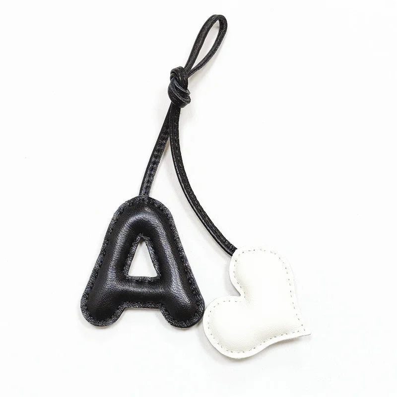 M H W A Y Heart Luxury Genuine Leather English Letter Keychain For Car Backpack Pendant Key Chain Women Bag Charm Accessories