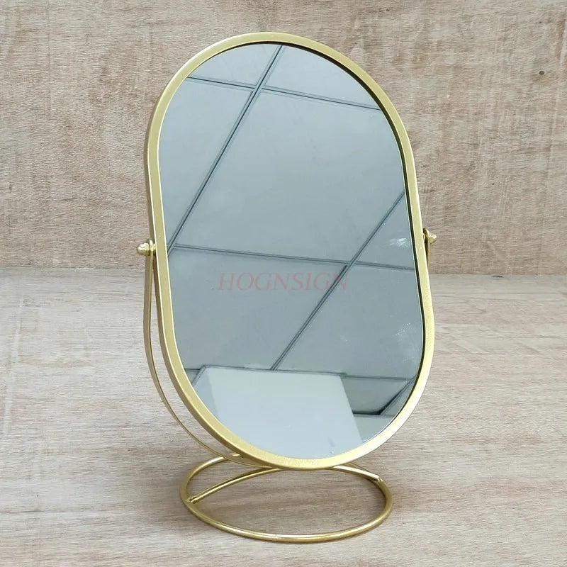 Light luxury makeup mirror, bedroom desktop, iron art dressing mirror, household rotatable portable mirror