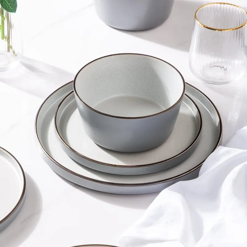 AmorArc Dinnerware Sets of 4,Modern Stoneware Plates and Bowls Sets