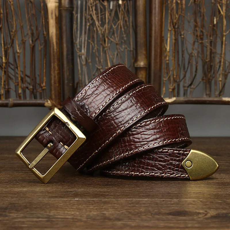 Men's Fashion Plaid Cowhide Belt