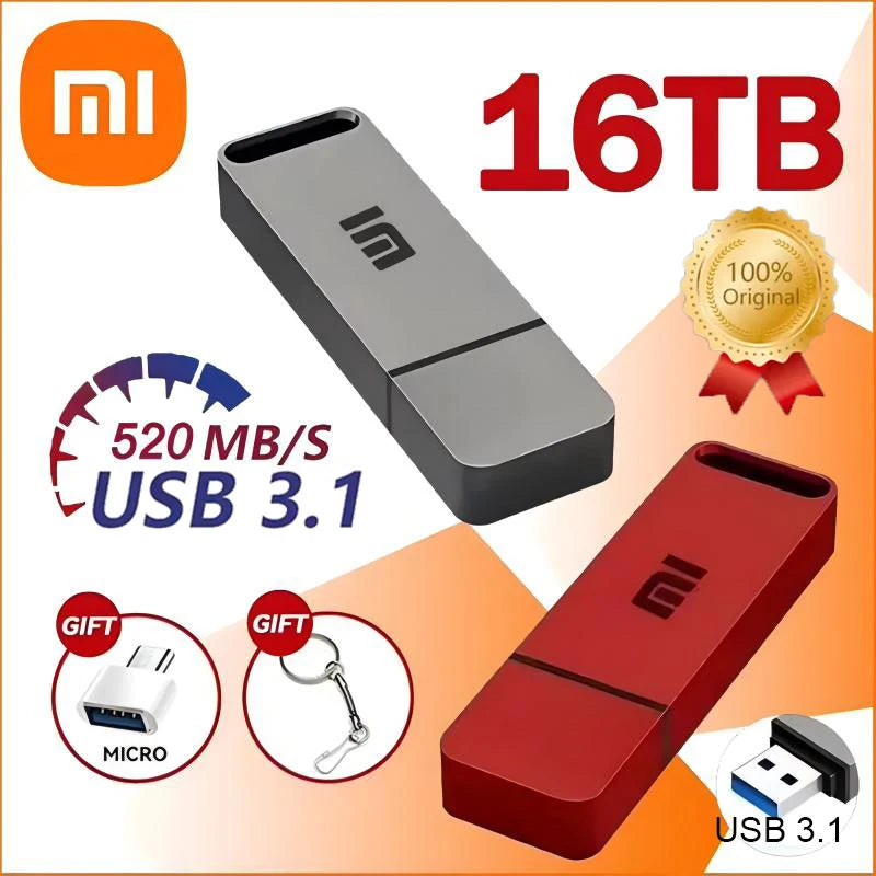 Xiaomi Original Pen Drive 16TB USB 3.1 Flash Drive High-Speed Pen Drive Type-C Metal USB Memory For Computer Storage Devices