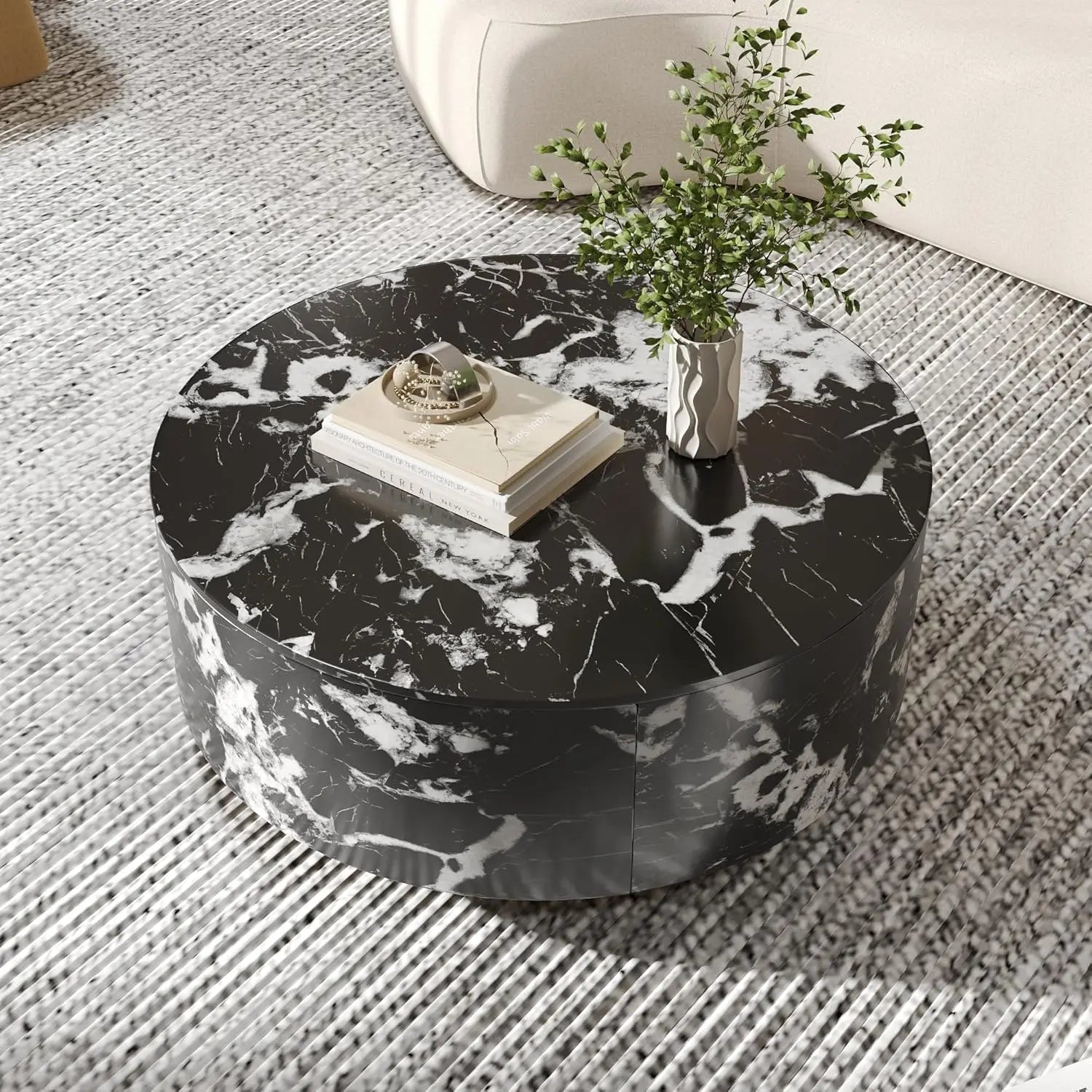 Modern Round Marble Coffee Table with Storage