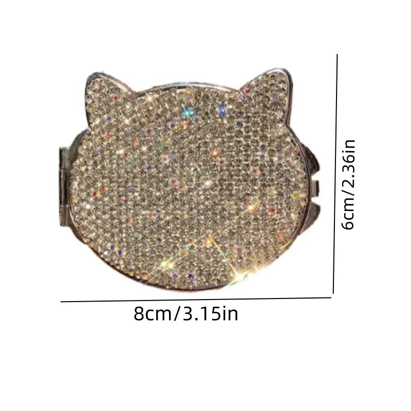 Luxury cosmetic mirror artificially diamond-encrusted cat folding HD double-sided mini portable