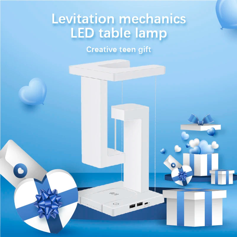 LED Night Lamp Creativity Physics Balance Suspension Table Desk Lamp Wireless Charger Decoration Home Bedroom Room Decor Light