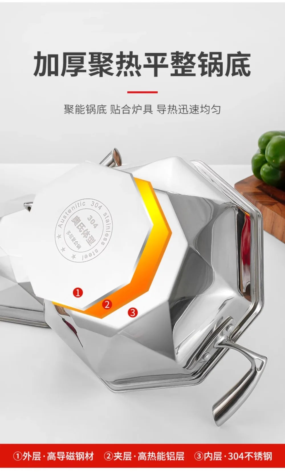 Cookware Suit 304 Octagonal Mandarin Soup Hot Pots High-End Steel Pots Induction Cooker Commercial Hot Pots Cookware Pot Sets CE