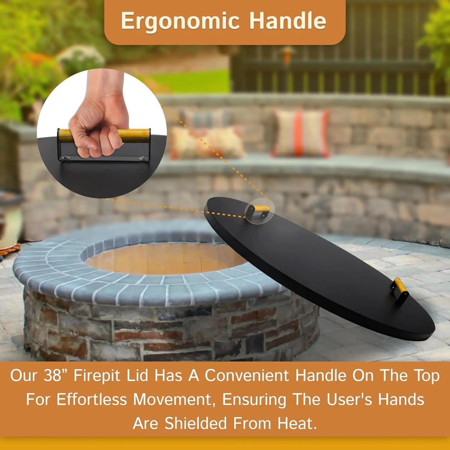 Round Fire Pit Cover with Ergonomic Handles