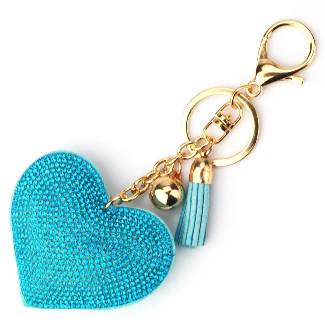 Luxury Brand Heart Shape Crystal Keychain Pendant for Women Bag and Car with Metal Keyring Key Accessories