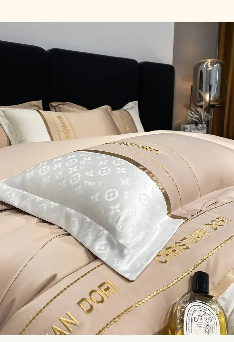 Top European classic high-quality cool tencel washed summer bed sheet 4-piece set universal all seasons hotel double bed