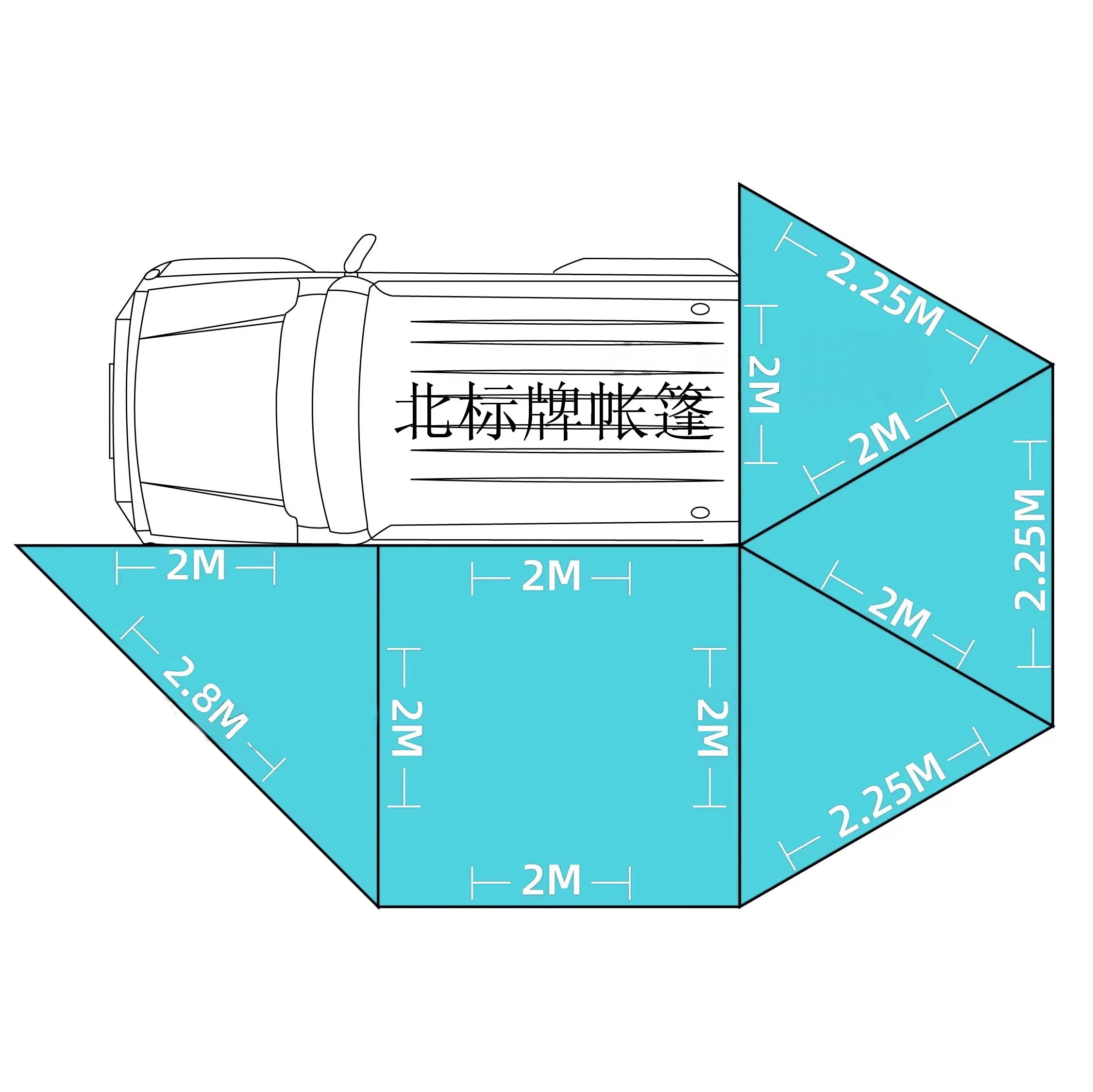 Outdoor self-driving five-angle 270-degree awning with cloth on the top side and double-axis fan-shaped tent with curtain a