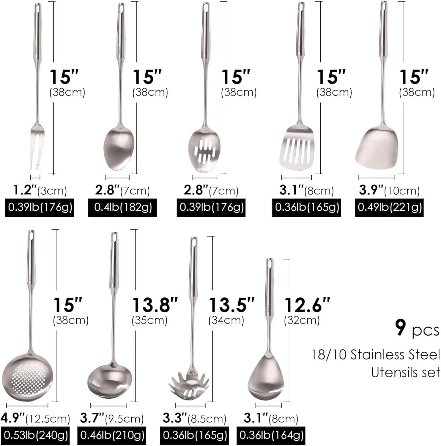 18/10 Stainless Steel Kitchen Utensils Set – 9-Piece Cooking & Serving Tools