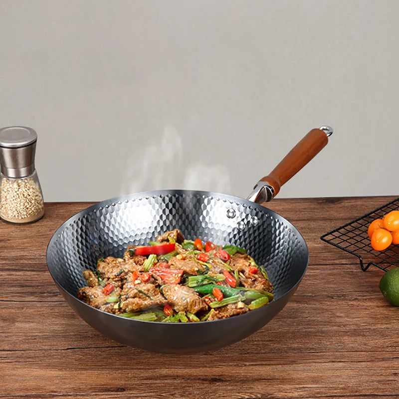 32cm Hand-forged Iron Wok household cooking pot uncoated Cookware Non-stick Thickened Iron Wok High-end Frying Pan