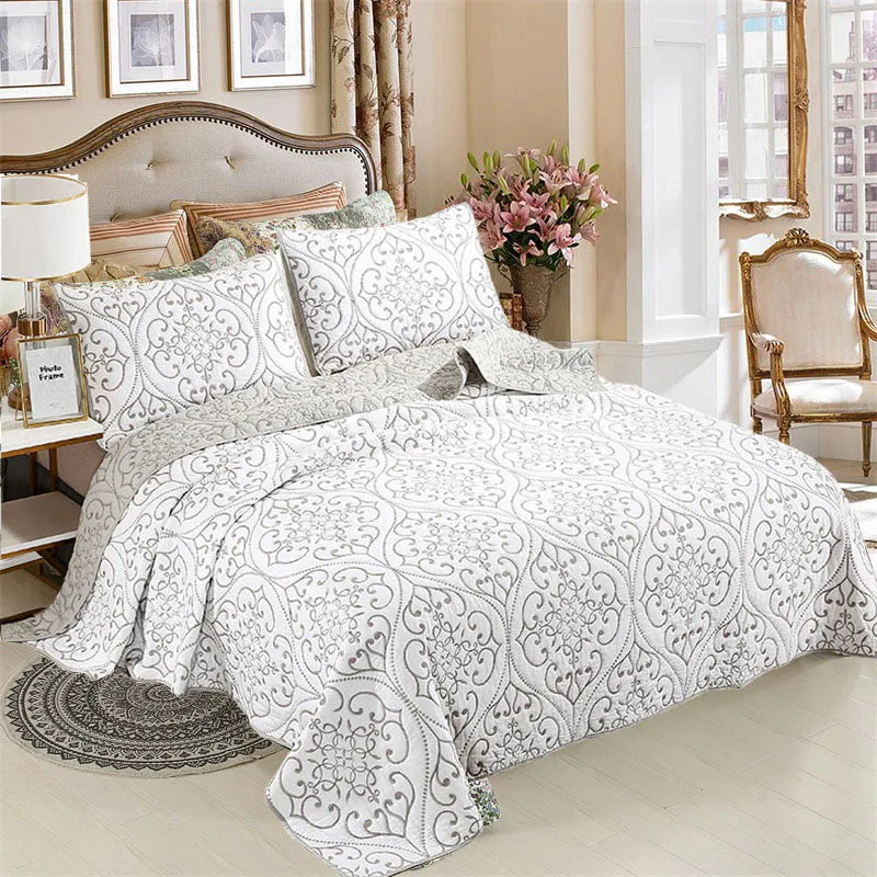 Luxury Embroidered Cotton Quilt Set – 3-Piece Bedding Collection