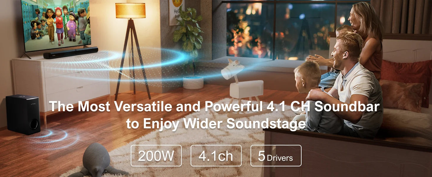 ULTIMEA 200W 4.1ch Soundbar with Subwoofer,2-in-1 Detachable Bluetooth 5.3 Soundbar for Smart TV,Home Theater Bluetooth Speakers