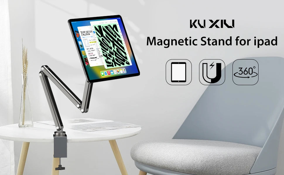 KUXIU Foldable Ipad Magnetic Holder For  iPad Air 11/13 inch（2024），iPad Pro11 inch 2nd/3rd,12.9 inch 3rd/4th/5th 360 Adjustable