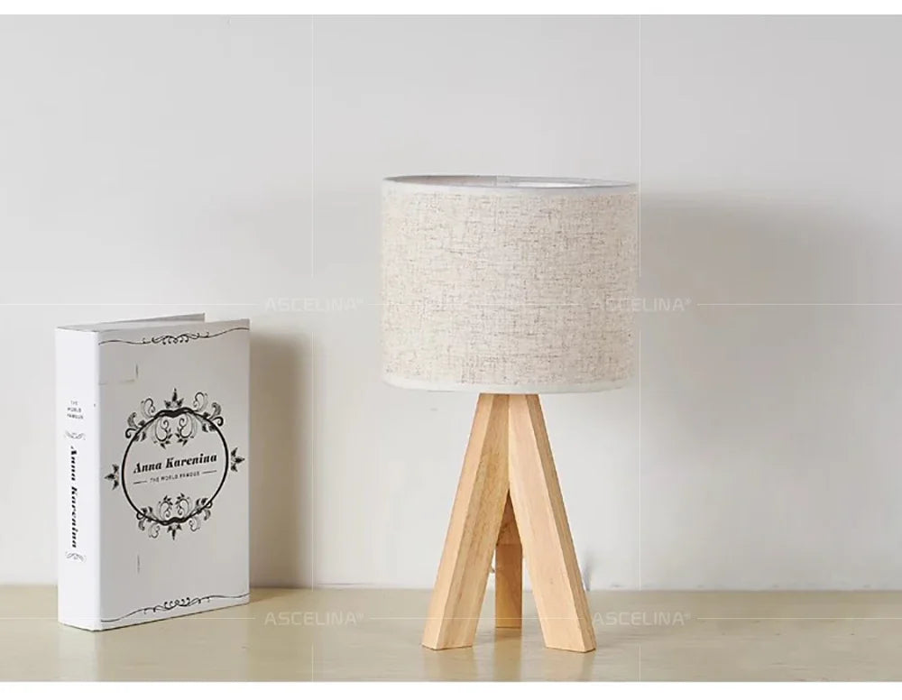 Nordic Wood Table Lamp E27 Blub Fabric Lampshade Desktop For Bedroom Study Book Shop Living Room LED Decorative LIghting Fixture