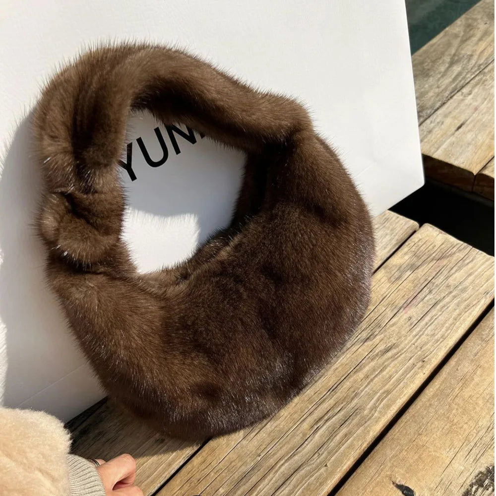 Designer Real Mink Fur Handbag Women's Soft Real Fur Weaving Knotting Handbags Women Party Evening Handbag Ladies Bag Real Fur