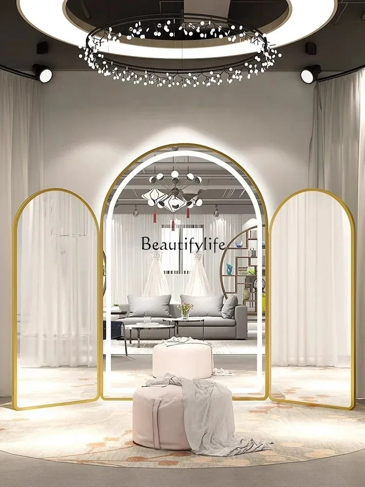 Three-Fold Wedding Shop Special Fitting Full Body Floor Mirror Dress Hall Large Mirror Light Luxury