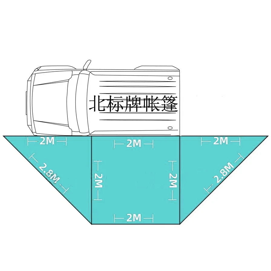 Outdoor self-driving five-angle 270-degree awning with cloth on the top side and double-axis fan-shaped tent with curtain a