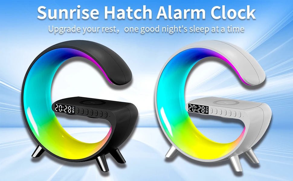 GANXIN Smart Sunrise Hatch Alarm Clock, Fast Wireless Charger Intelligent Atmosphere Lamp, RGB Night Light Bluetooth Speaker AP