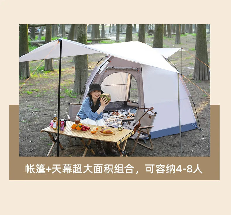 2024 New Outdoor Camping Tent Canopy 2-in-1 Combo Automatic Quick Open 5-8 Person Family Hexagonal Tent