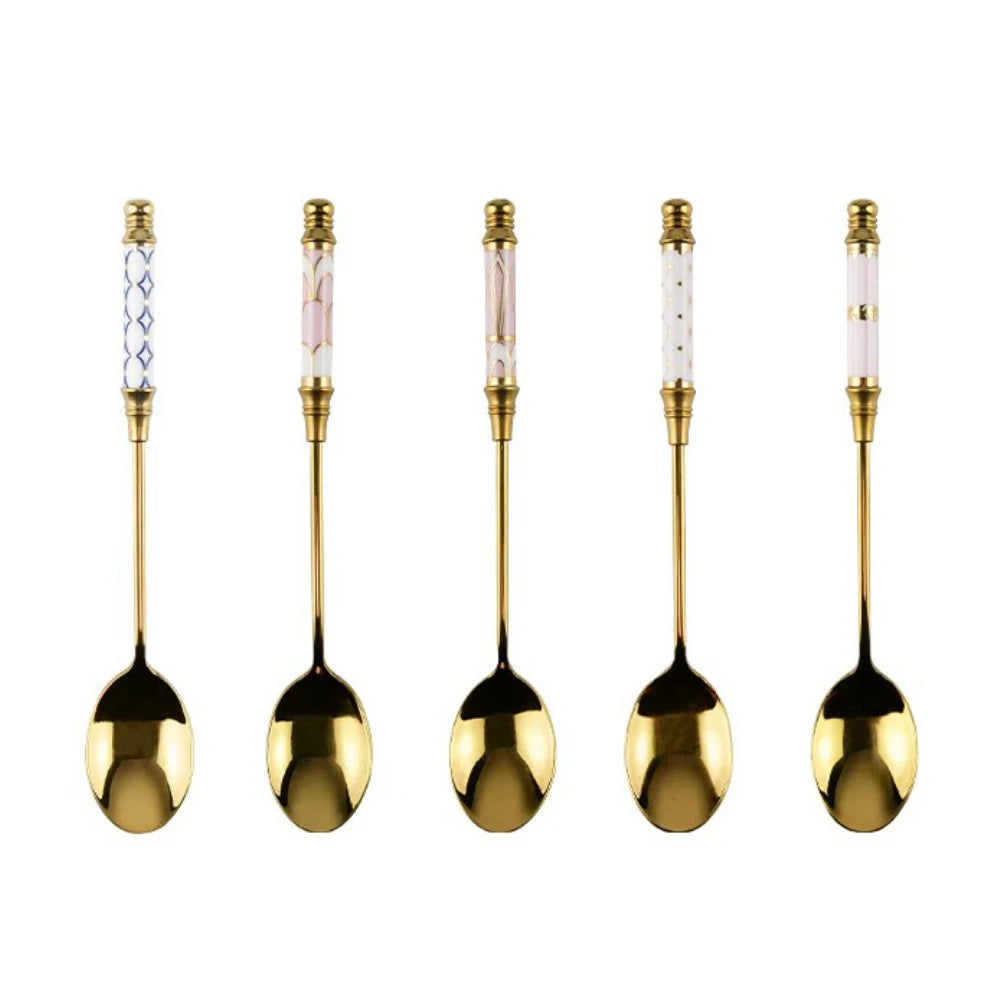 Ceramic Beautiful Easy To Clean Luxurious Design High-quality Versatile Gold-plated Tableware Utensils Long Handle Premium Sleek