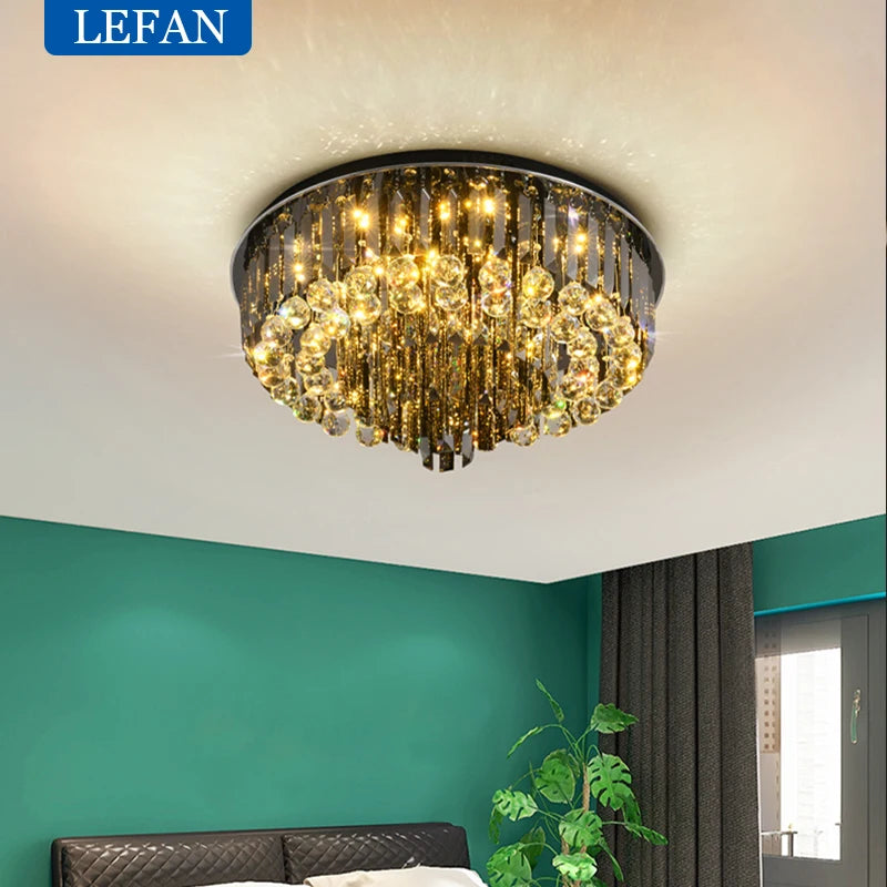 Modern Exalted Luxury Crystal Chandelier Lighting Round Hanging Lamp for Living Room Bedroom Indoor Home Light Fixtures