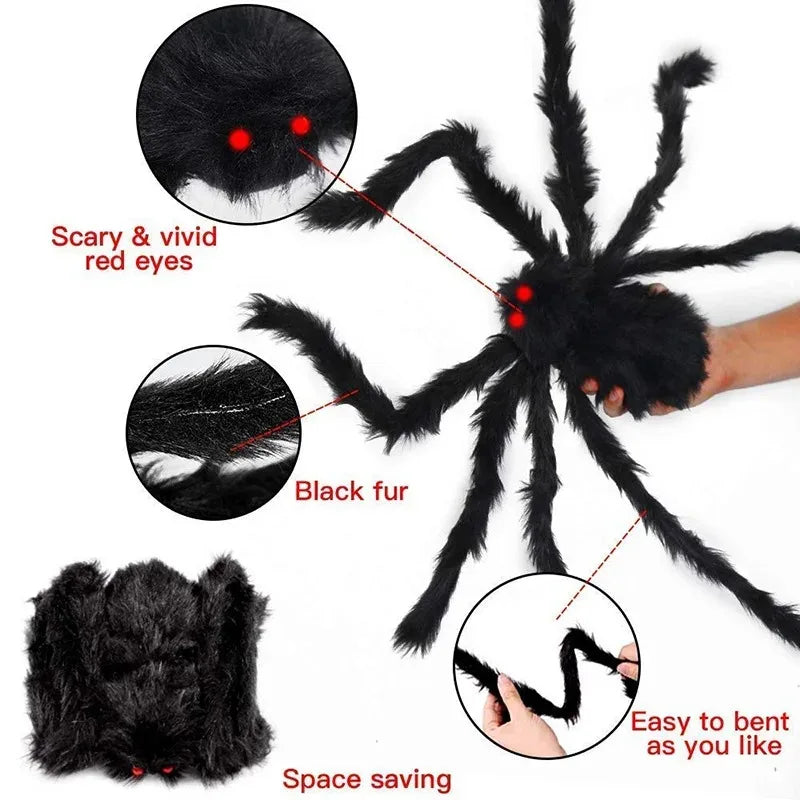 Halloween Big Plush Spider Horror Halloween Decoration Party Props Outdoor Giant Spider Decor 30-200cm Black Spider Plush Toys