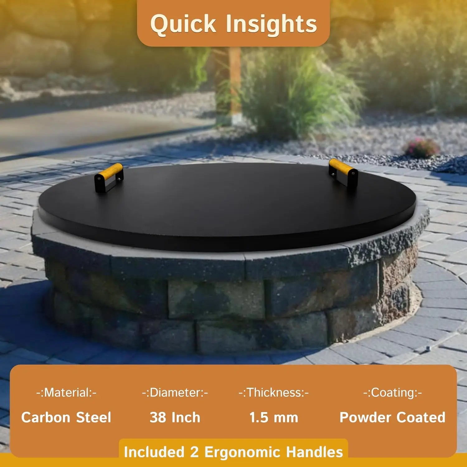 Round Fire Pit Cover with Ergonomic Handles