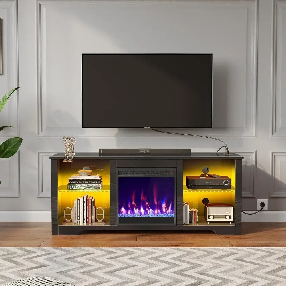 Fireplace TV Stand with Led Lights and Power Outlets, TV Stand for 45/50/55/60/65 inch TVs, Entertainment Center