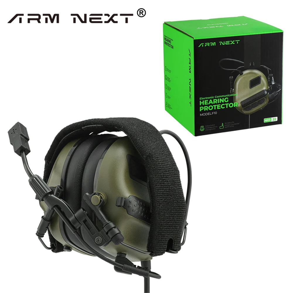 ARM NEXT F10 Electronic Tactical Headphones with Kenwood PTT Adapter Shooting Protection Professional Noise Canceling Earmuffs