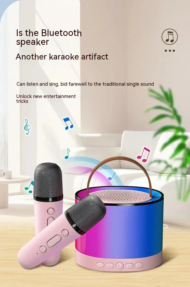 K52 Wireless Bluetooth Speaker Multifunction with 2 Microphone RGB Portable Music Player Karaoke Machine for Child Home Gift