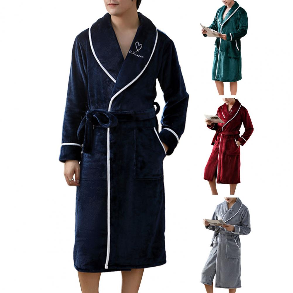 Extra Large Bathrobe Super Soft Men's Winter Sleepwear Absorbent Bathrobe with Pocket Design Cozy Couple Pajamas for Home