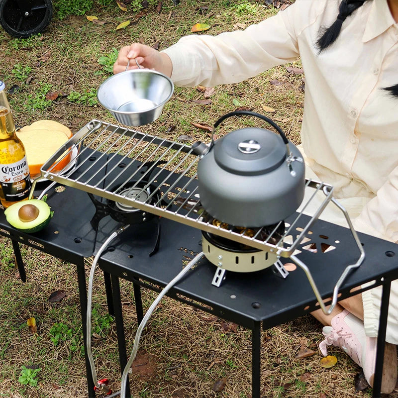 BBQ Grill Multifunctional Folding Campfire Grill Portable Stainless Steel Camping Grill Grate Gas Stove Stand Outdoor BBQ Rack