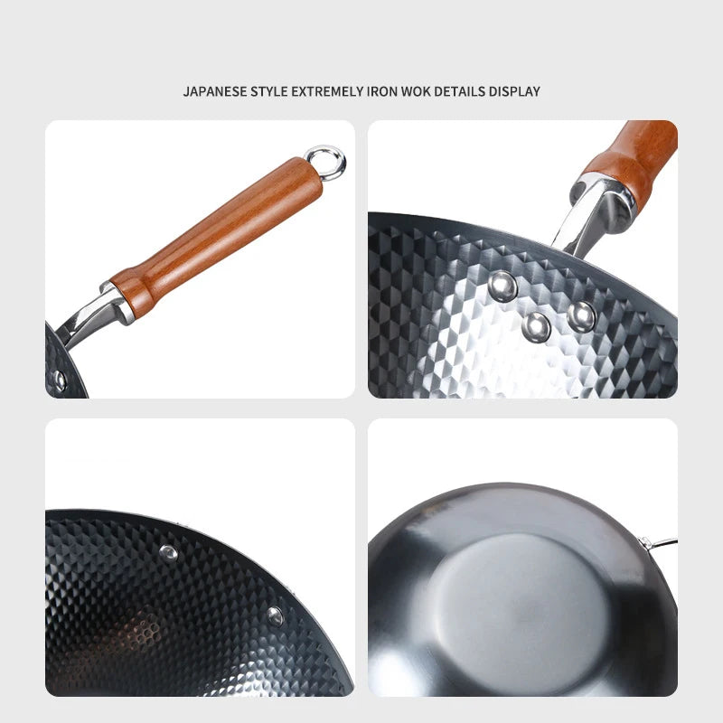 32cm Hand-forged Iron Wok household cooking pot uncoated Cookware Non-stick Thickened Iron Wok High-end Frying Pan