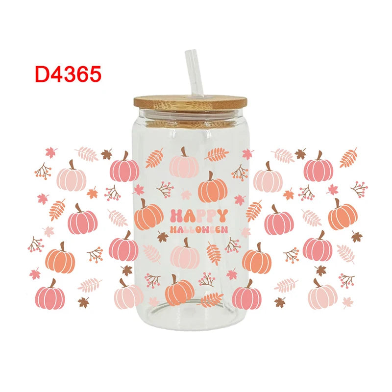 Thanksgiving Day Fall UV DTF Cup Wraps Transfer Sticker For 16OZ Glass Libbey Can Bottle Selfadhesive Washable DIY Custom D4365