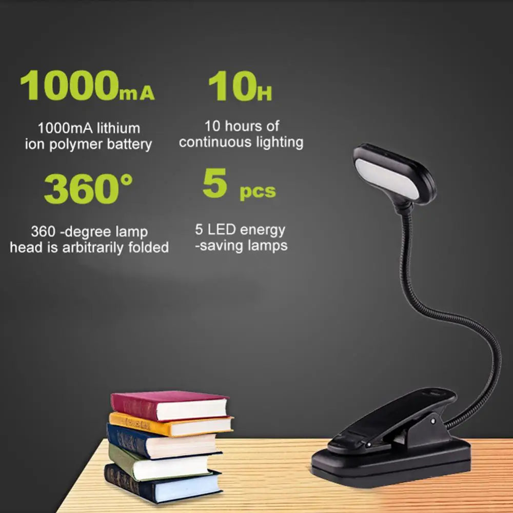 Mini Clip-On Study Desk Lamp Adjustable  LED Eye Protection Book Night Light 360-degree Bendable Hose Night Light Desk Lamps