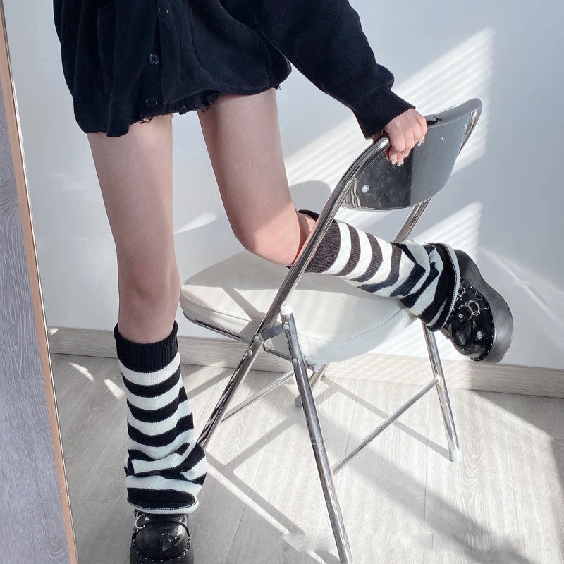 Autumn Winter Knitting Striped Stockings Warm Wool Horn Sock Leg Cover JK Stacking Sock Japanese Korean Style Women's Socks