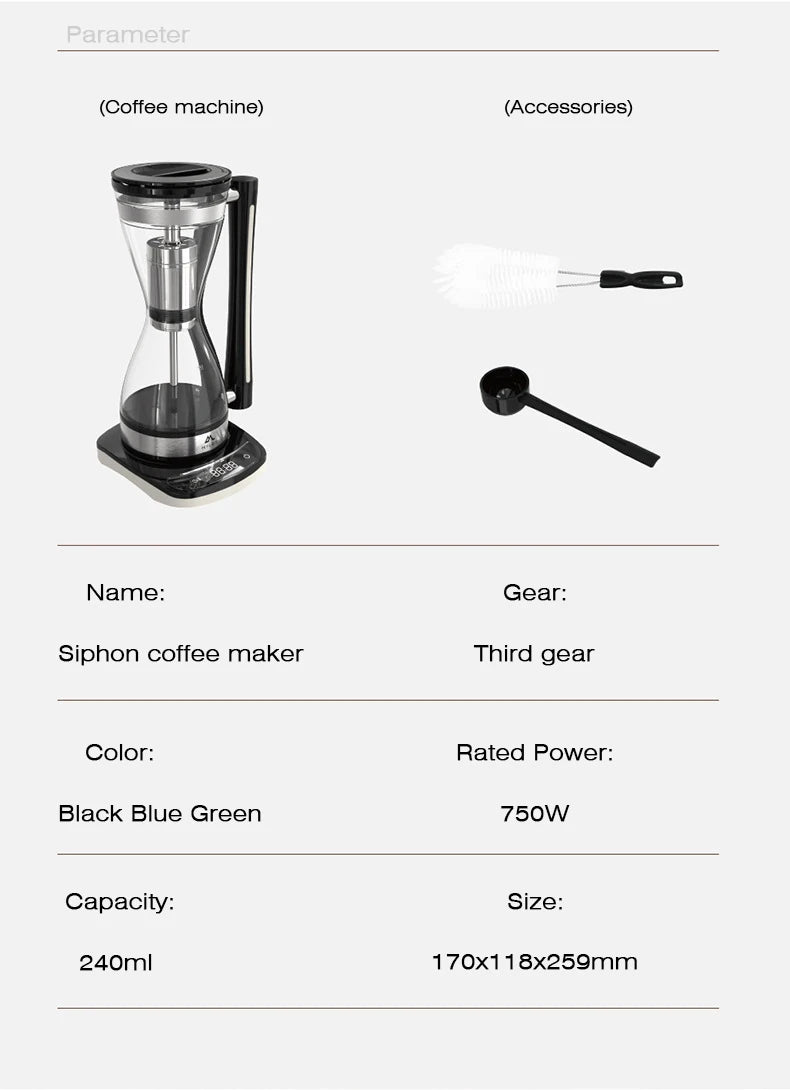 High-End Light Luxury Siphon Coffee Pot Office Home Small Automatic Coffee Pot Matching Base Coffee Utensils