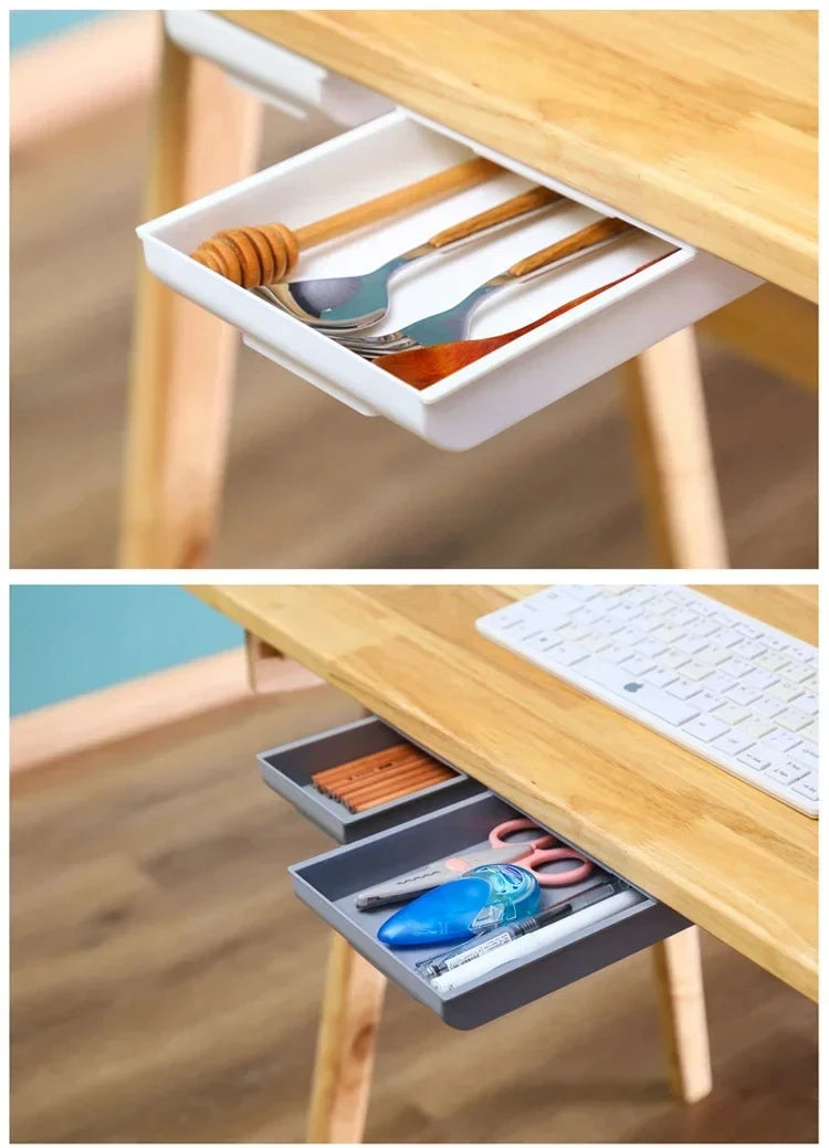 Hidden Desk Storage Box Storage Drawer Self-Adhesive Plastic Desk Storage Rack Cosmetic Stationery Organizers