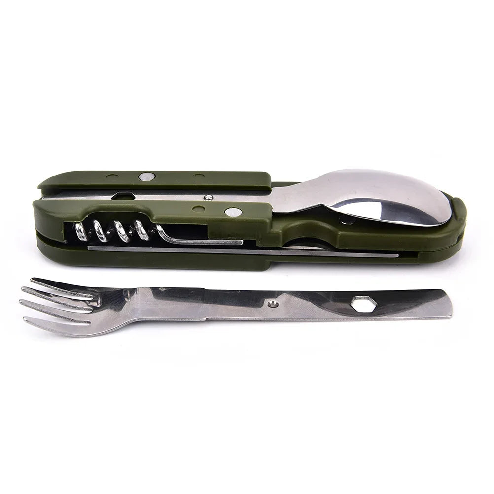 Fork and Spoon Camping Supplies Portable Dinner Set Stainless Steel Outdoor Tableware Folding Knife Equipment Cookware Hiking