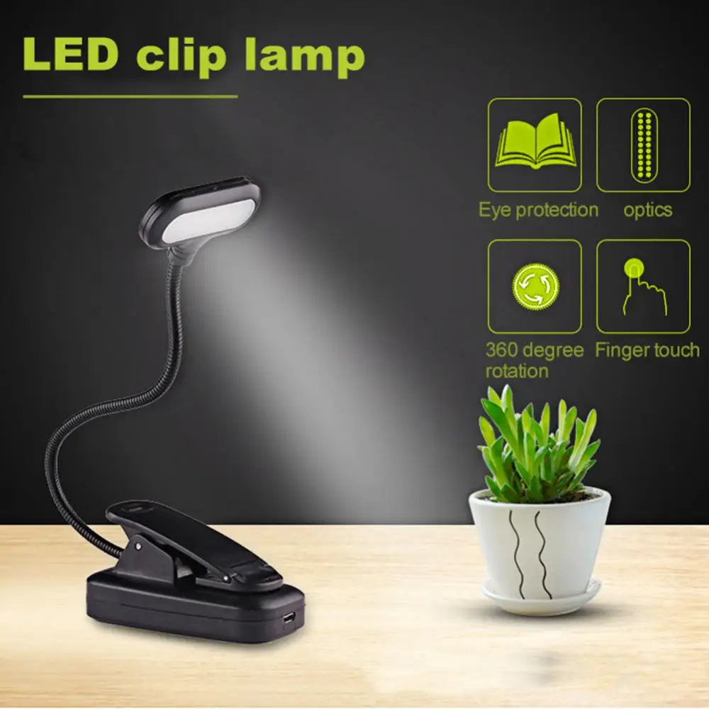 Mini Clip-On Study Desk Lamp Adjustable  LED Eye Protection Book Night Light 360-degree Bendable Hose Night Light Desk Lamps