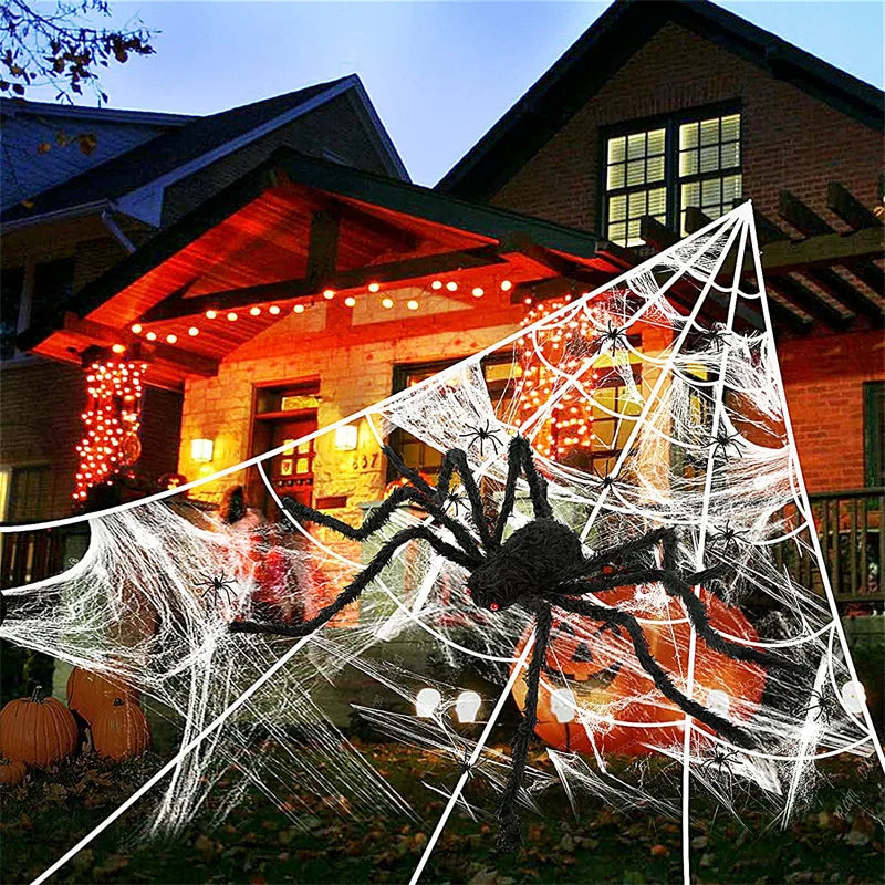 Giant Spider Huge Spider Web Halloween Decoration Props Haunted Indoor Outdoor Spooky Plush Large Araneid Prank Trick Supplies