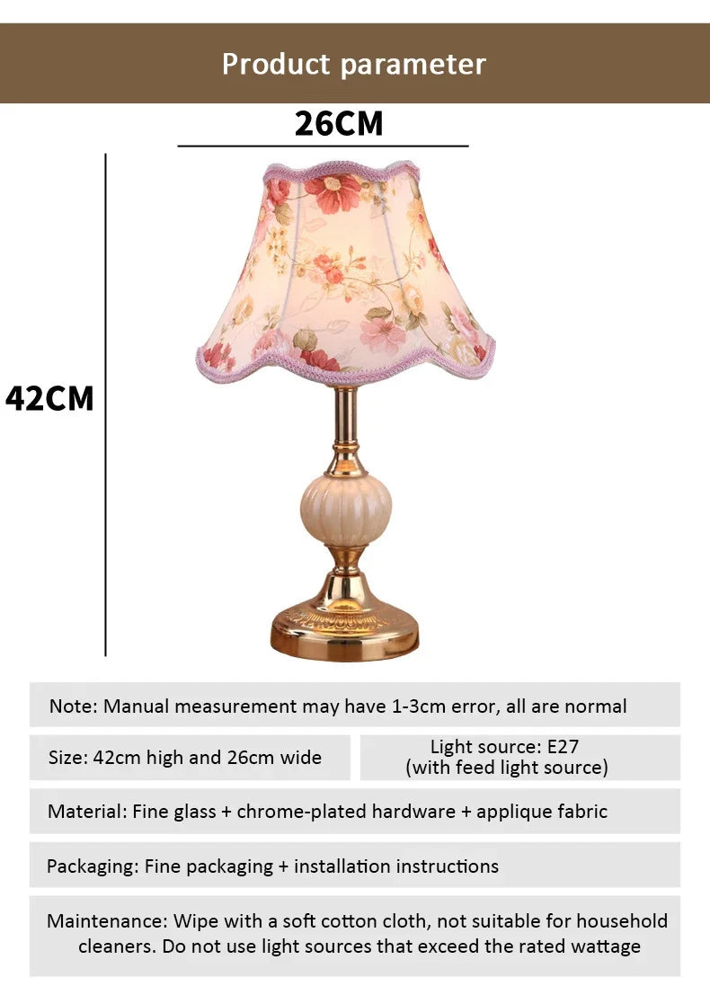 Retro Luxury Glass Iron Art Table Lamp Bedroom Decoration Bedhead Night Lamp Simple Classic Living Room Study Bedroom Desk Light