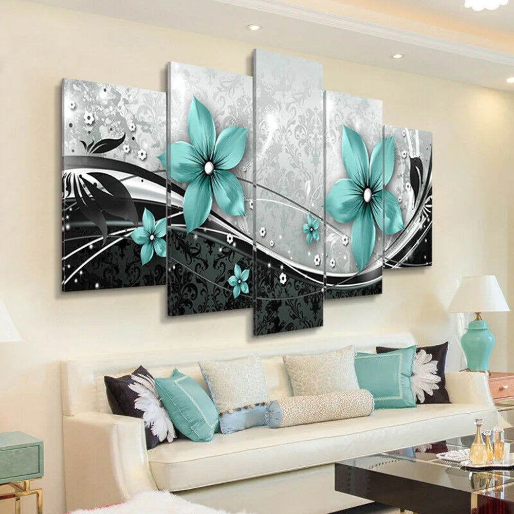 Make a Statement with 5Pcs Modern Flower Canvas Painting Wall Art Home Decor Picture Decor, Brighten Up Any Room No Frame